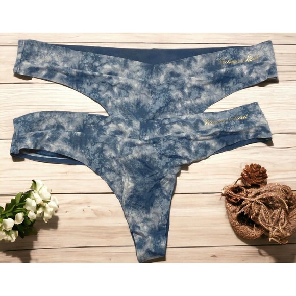 Victorias Secret Incredible Tie Dye Thongs Panties Size Large Lot of 2 Blue - Picture 1 of 11